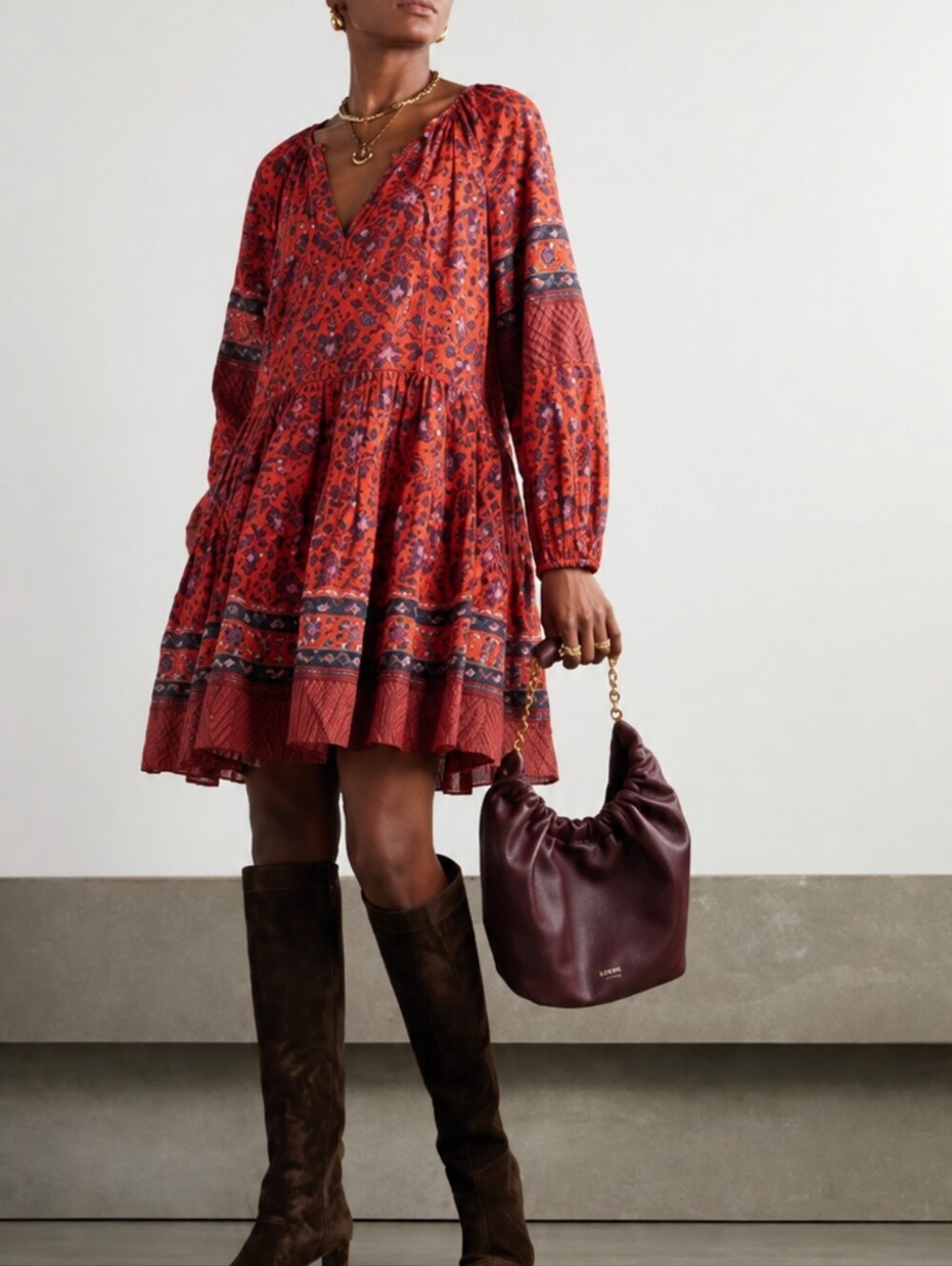 ULLA JOHNSON ABRI TIERED PRINTED COTTON VOILE DRESS